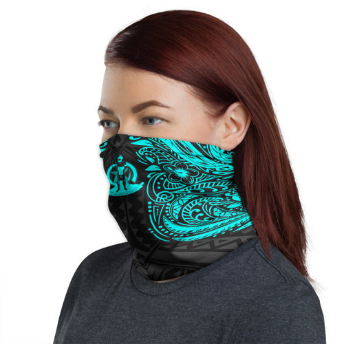 Vanuatu Neck Gaiter - Floral Tattoo Neon Blue 1