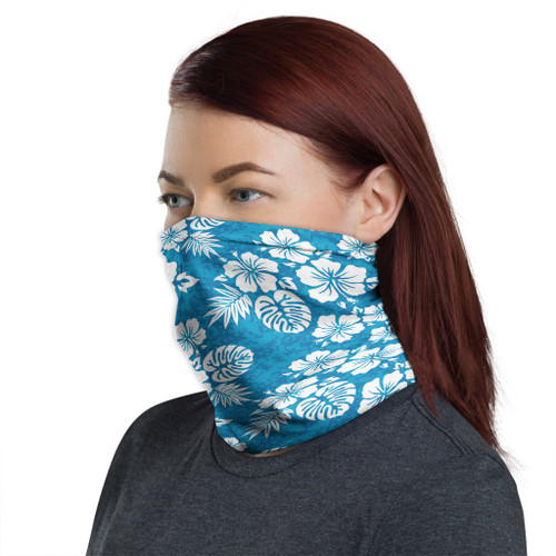 Polynesian Neck Gaiter - Camo Poly Patterns Hibiscus 07 1