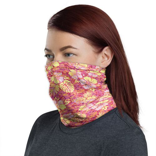Polynesian Neck Gaiter - Camo Poly Patterns Hibiscus 10 1