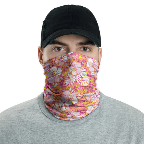 Polynesian Neck Gaiter - Camo Poly Patterns Hibiscus 13 2