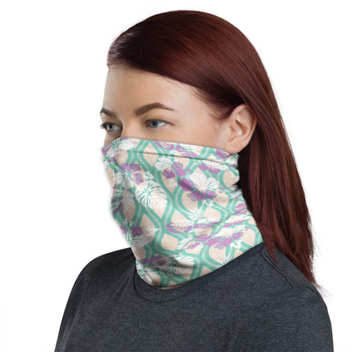 Polynesian Neck Gaiter - Camo Poly Patterns Hibiscus 18 1