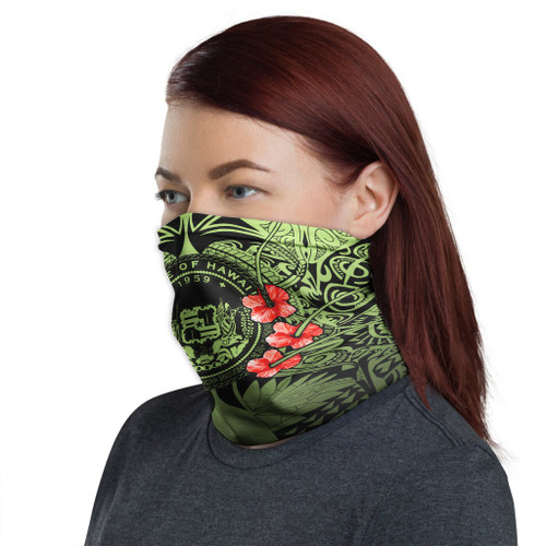Hawaii Neck Gaiter - Green Pattern Plumeria 1