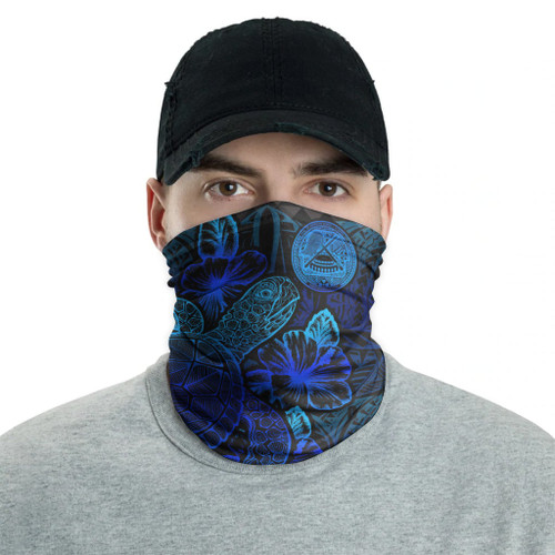 American Samoa Neck Gaiter - Turtle Hibiscus Blue 2