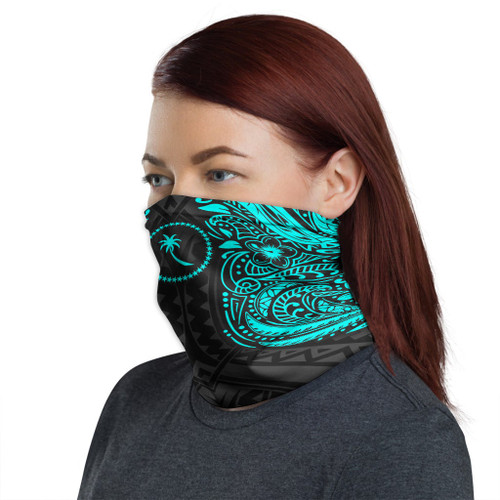 Chuuk Neck Gaiter - Floral Tattoo Neon Blue 1