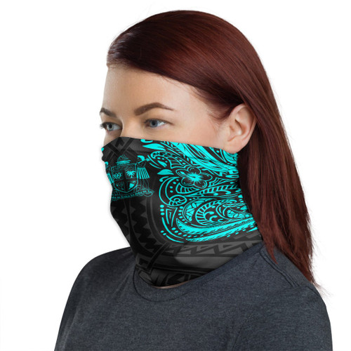 Fiji Neck Gaiter - Floral Tattoo Neon Blue 1