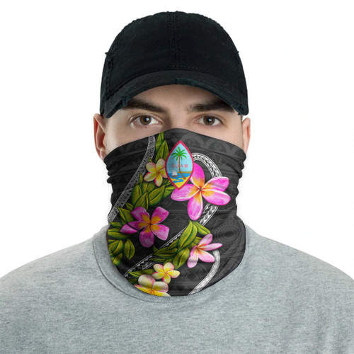 Guam Neck Gaiter - Plumeria Tattoo Pink Gold 2