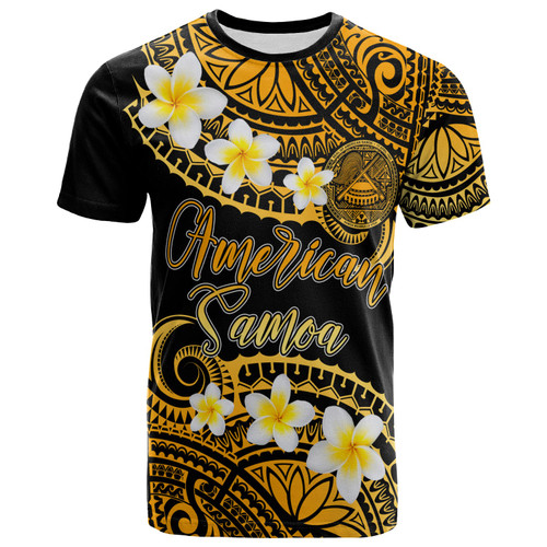 American Samoa Custom Personalised T-Shirt - Plumeria Polynesian Vibe Gold 1