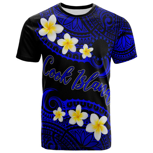 Cook Islands Custom Personalised T-Shirt - Plumeria Polynesian Vibe Blue 1