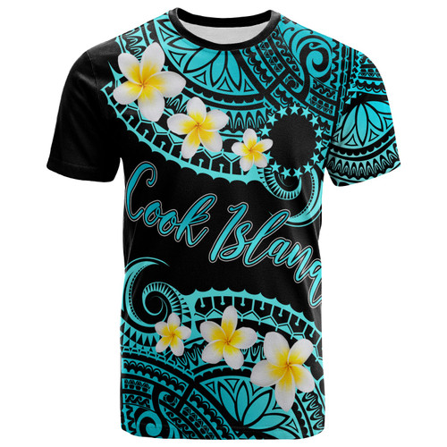 Cook Islands Custom Personalised T-Shirt - Plumeria Polynesian Vibe Turquoise 1