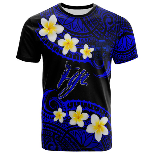 Fiji Crest Custom Personalised T-Shirt - Plumeria Polynesian Vibe Blue 1