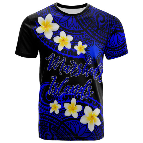 Marshall Islands Custom Personalised T-Shirt - Plumeria Polynesian Vibe Blue 1