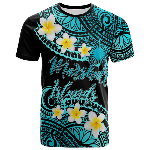 Marshall Islands Custom Personalised T-Shirt - Plumeria Polynesian Vibe Turquoise 1