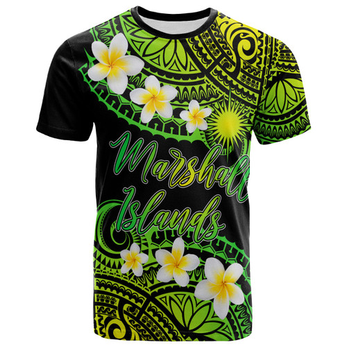 Marshall Islands Custom Personalised T-Shirt - Plumeria Polynesian Vibe Green 1
