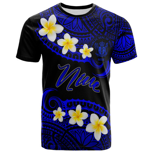Niue Custom Personalised T-Shirt - Plumeria Polynesian Vibe Blue 1