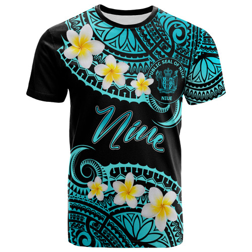 Niue Custom Personalised T-Shirt - Plumeria Polynesian Vibe Turquoise 1