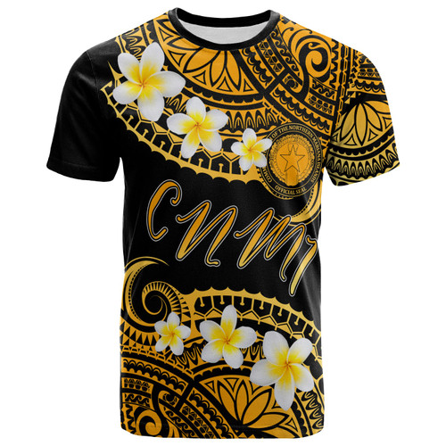 Northern Mariana Islands Custom Personalised T-Shirt - Plumeria Polynesian Vibe Gold 1