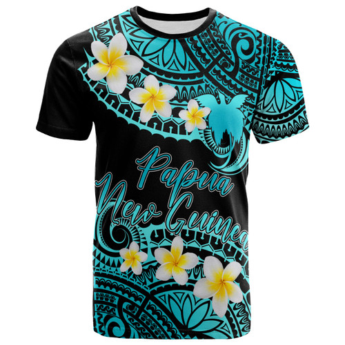Papua New Guinea Custom Personalised T-Shirt - Plumeria Polynesian Vibe Turquoise 1