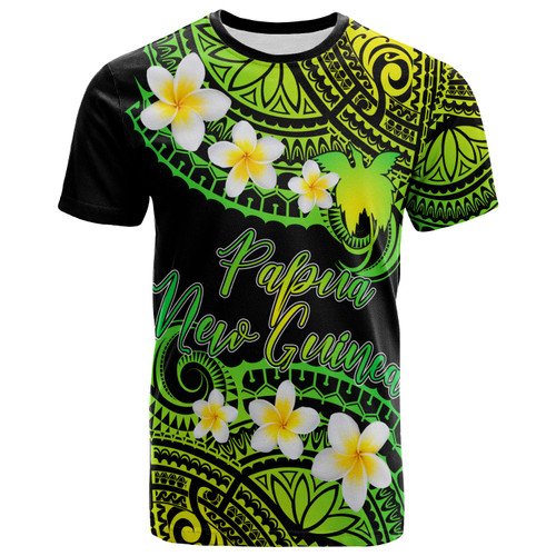 Papua New Guinea Custom Personalised T-Shirt - Plumeria Polynesian Vibe Green 1