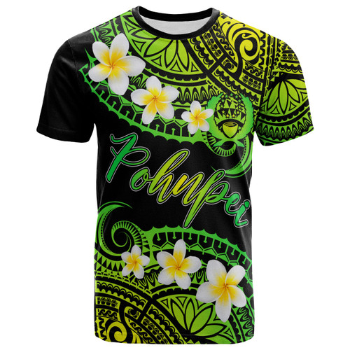 Pohnpei Custom Personalised T-Shirt - Plumeria Polynesian Vibe Green 1