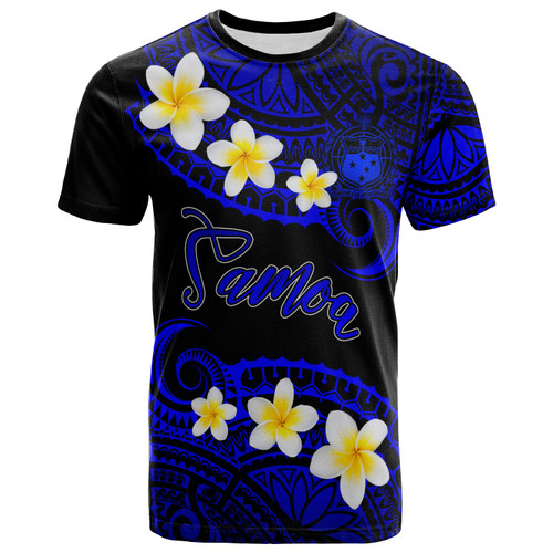 Samoa Custom Personalised T-Shirt - Plumeria Polynesian Vibe Blue 1