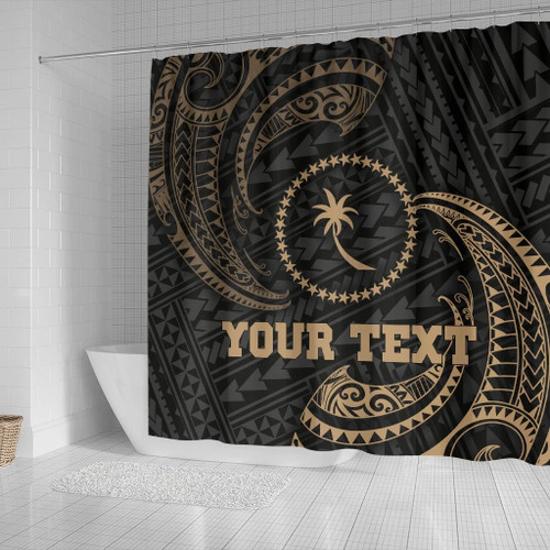Chuuk Micronesia Custom Personalised Shower Curtain - Gold Tribal Wave 2