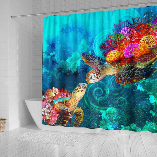 Cook Islands Shower Curtain - Sea Turtle Coral Treasure 2