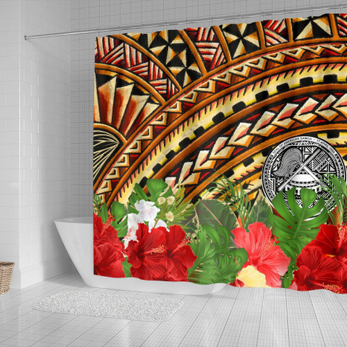 American Samoa Shower Curtain - Vintage Pattern With Hibiscus Flower 2