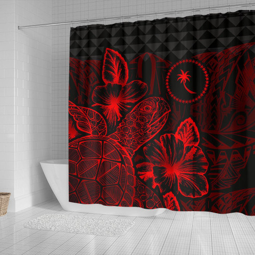 Chuuk Shower Curtain Turtle Hibiscus Red 2