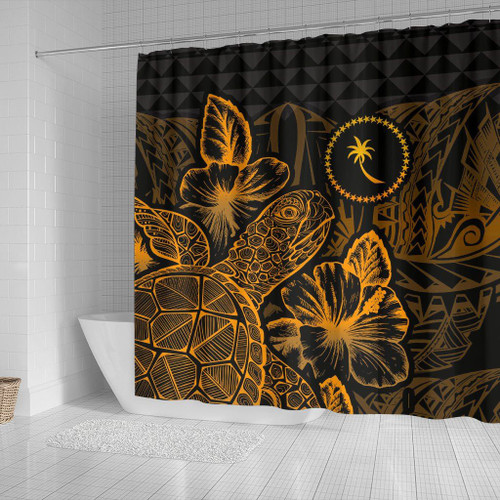 Chuuk Shower Curtain Turtle Hibiscus Gold 2