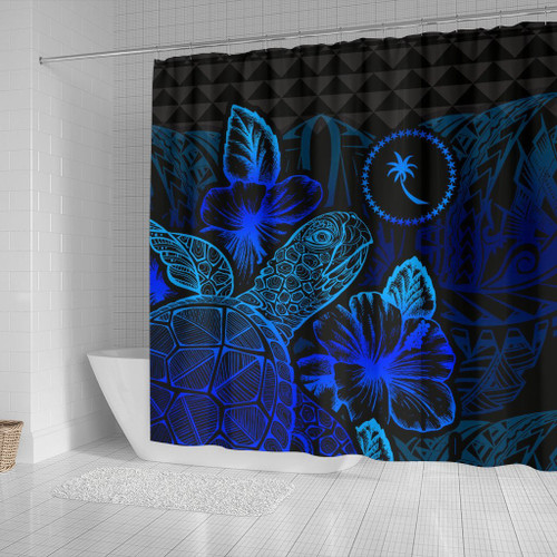 Chuuk Shower Curtain Turtle Hibiscus Blue 2