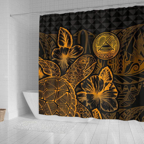 American Samoa Shower Curtain Turtle Hibiscus Gold 2