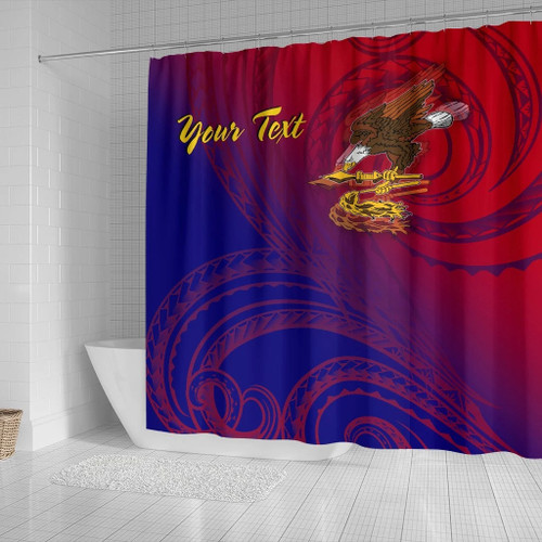 American Samoa Polynesian Custom Personalised Personalized Shower Curtain - Bald Eagle (Blue - Red) 2