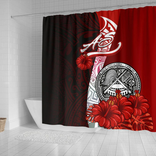 American Samoa Polynesian Shower Curtain - Coat Of Arm With Hibiscus 2
