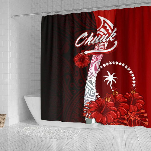 Chuuk Micronesia Shower Curtain - Coat Of Arm With Hibiscus 2