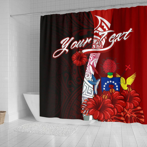 Cook Islands Polynesian Custom Personalised Shower Curtain - Coat Of Arm With Hibiscus 2