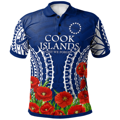 Cook Islands Anzac Polo Shirt - Lest We Forget Polyneisnan Tribal Pattern Poppy Flower
