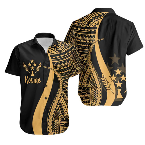 Kosrae Hawaiian Shirts - Gold Polynesian Tentacle Tribal Pattern 1