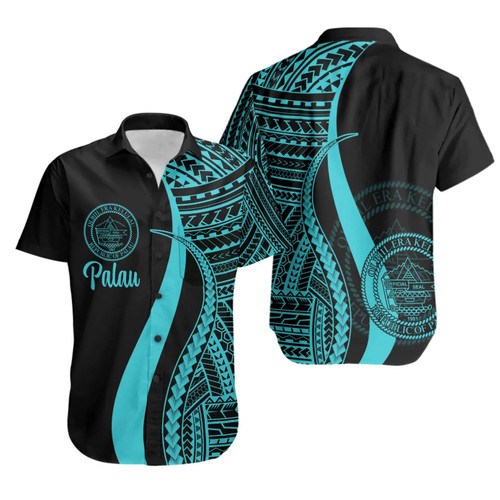 Palau Hawaiian Shirts - Turquoise Polynesian Tentacle Tribal Pattern Crest 1