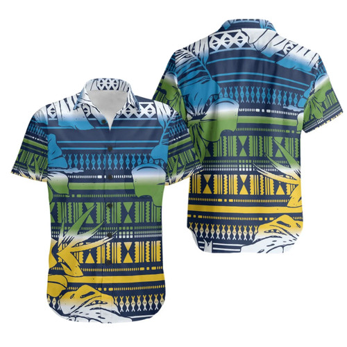 Polynesian Hawaiian Shirts - Hibiscus Flower Tribal Fabric  1