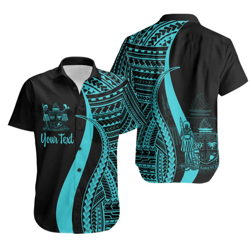 Fiji Custom Personalised Hawaiian Shirts - Turquoise Polynesian Tentacle Tribal Pattern Crest 1