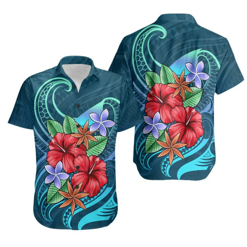 Tokelau Hawaiian Shirts - Blue Pattern With Tropical Flowers 1