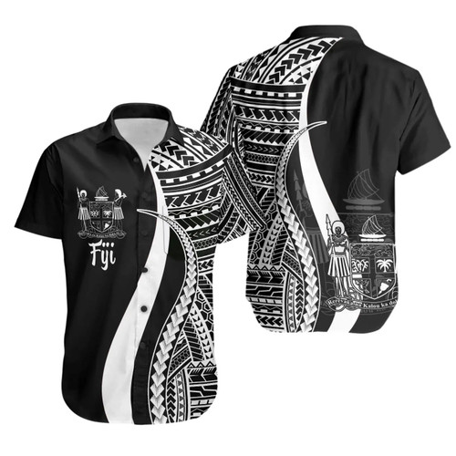 Fiji Hawaiian Shirts - White Polynesian Tentacle Tribal Pattern Crest 1