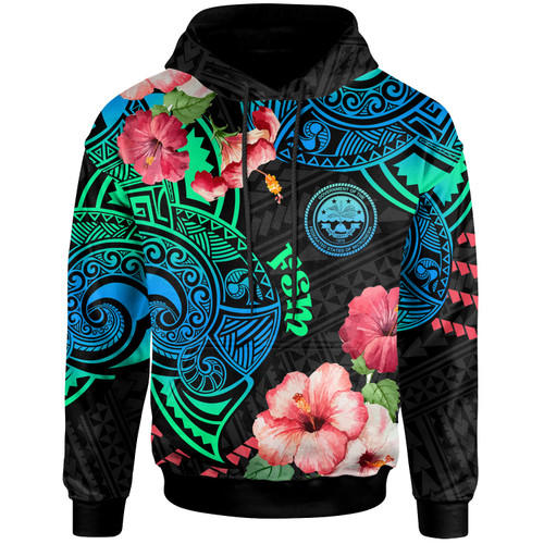 Federated States of Micronesia Hoodie Polynesian Pattern with Hibicus Flowers