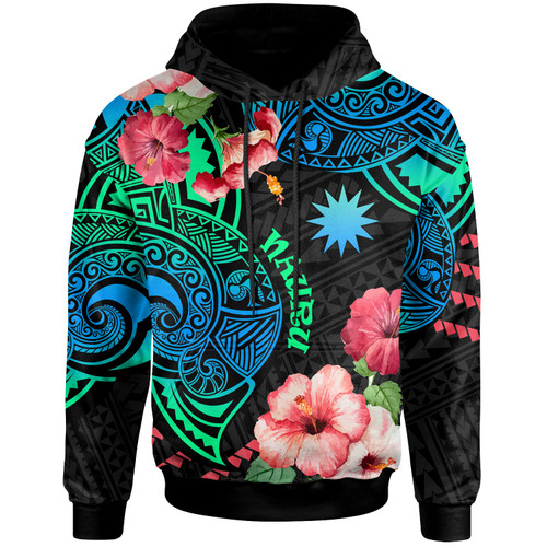 Nauru Hoodie Polynesian Pattern with Hibicus Flowers