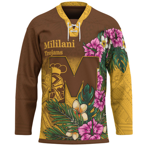 Hawaii Custom Personalised Hockey Jersey  - Mililani Trojan High School Hawaiian Tropical Flowers Hockey Jersey