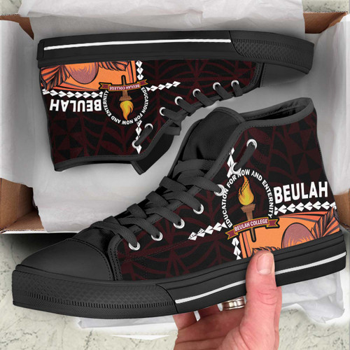 Tonga High Top Shoes - Beulah College Polynesian Pattern with Flower Tribal