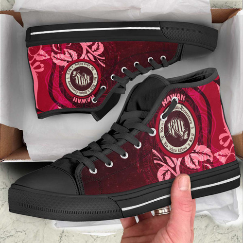Hawaii High Top Shoes - Kau High and Pahala Elementary School Polynesian Pattern Art