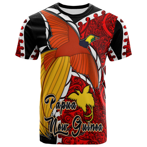 Papua New Guinea T-shirt - Custom Paradise Bird Of Papua New Guinea with Polynesian Patterns T-shirt