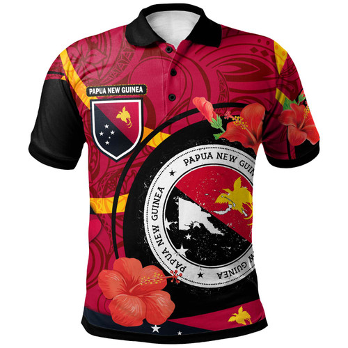 Papua New Guinea Polo Shirt - Custom Papua New Guinea Flag with Hibicus Polynesian Patterns Polo Shirt