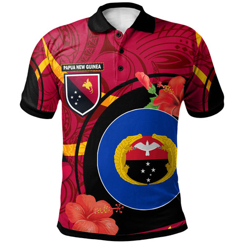 Papua New Guinea Polo Shirt - Gulf Province Flag of PNG with Hibicus and Polynesian Culture Polo Shirt